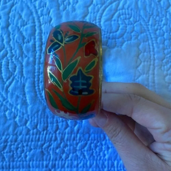 vintage metal enamel flower bangle bracelet - Picture 1 of 8